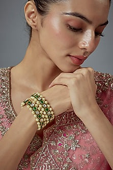 Gold Finish Kundan Polki Bangles (Set Of 2)