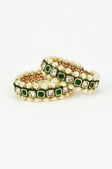 Gold Finish Kundan Polki Bangles (Set Of 2)