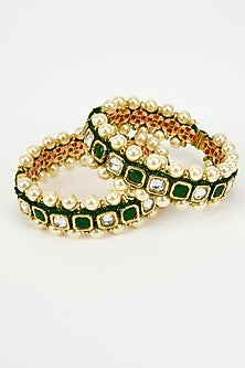 Gold Finish Kundan Polki Bangles (Set Of 2)