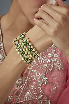 Gold Finish Kundan Polki Bangles (Set Of 2)