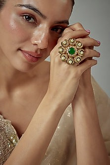 Gold Finish Kundan Polki & Pearl Ring