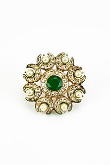 Gold Finish Kundan Polki & Pearl Ring