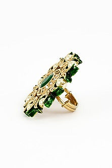 Gold Finish Kundan Polki & Pearl Ring
