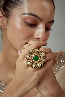 Gold Finish Kundan Polki & Pearl Ring