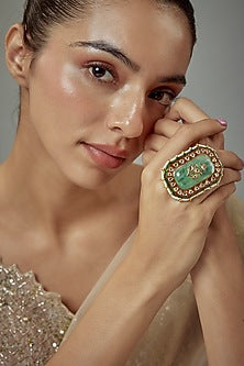 Gold Finish Kundan Polki & Pearl Ring