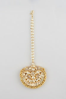 Gold Finish Kundan Polki & Beaded Maangtikka