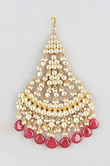 Gold Finish Kundan Polki & Red Onyx Pasa