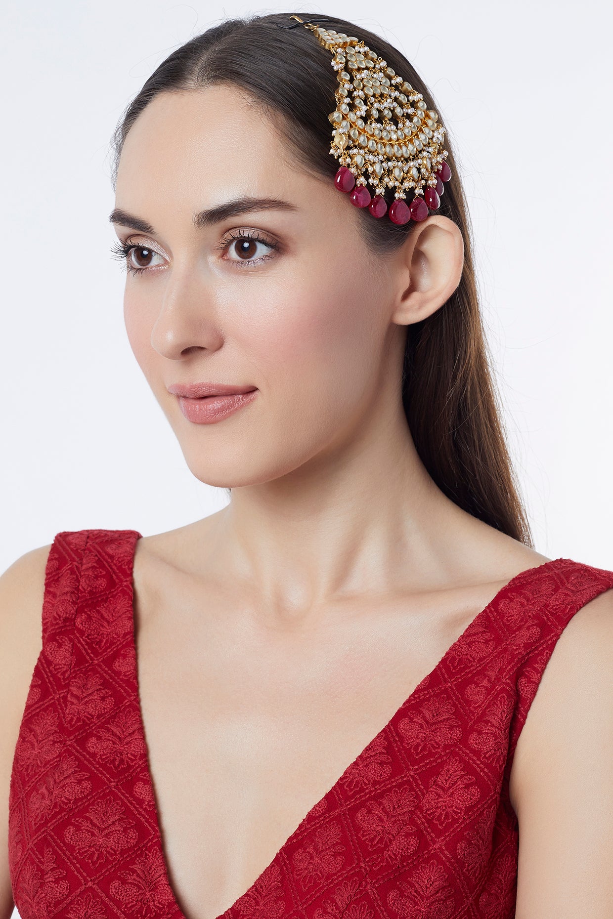 Gold Finish Kundan Polki & Red Onyx Pasa