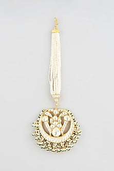 Gold Finish Kundan Polki & Pearl Maangtikka