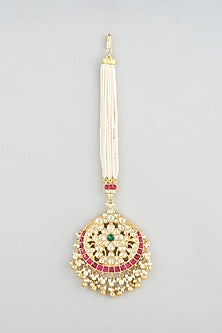 Gold Finish Kundan Polki Maangtikka