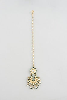 Gold Finish Kundan Polki & Green Enameled Maangtikka
