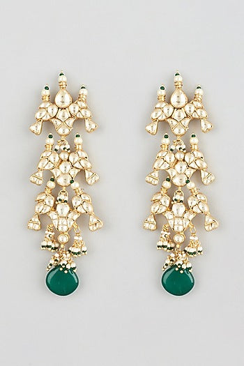 Gold Finish Kundan Polki Dangler Earrings