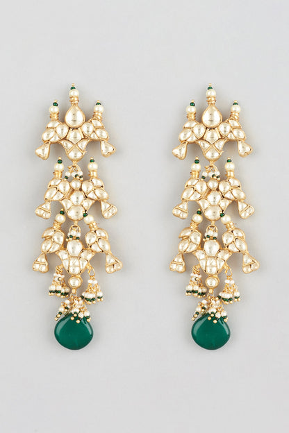 Gold Finish Kundan Polki Dangler Earrings