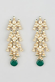Gold Finish Kundan Polki Dangler Earrings