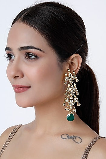 Gold Finish Kundan Polki Dangler Earrings