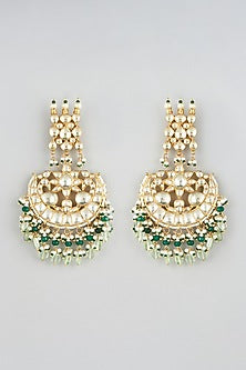 Gold Finish Green Kundan Polki Chandbali Earrings