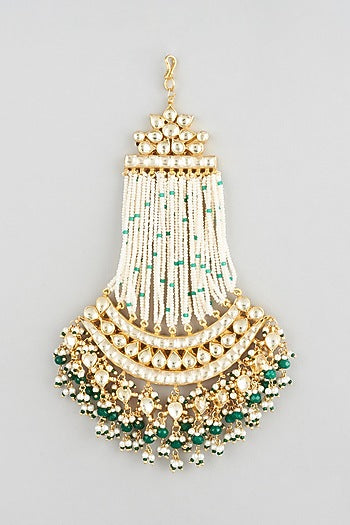 Gold Finish Green Drop & Kundan Polki Pasa