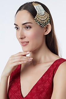 Gold Finish Green Drop & Kundan Polki Pasa