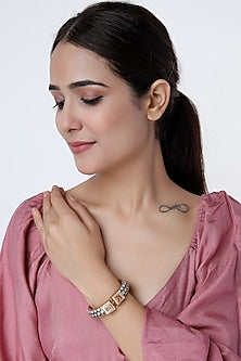 Gold Finish Zircon & Topaz Stone Enameled Kada