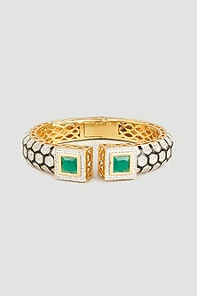 Gold Finish Zircon & Green Onyx Enemaled Kada