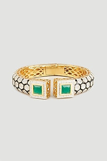 Gold Finish Zircon & Green Onyx Enemaled Kada