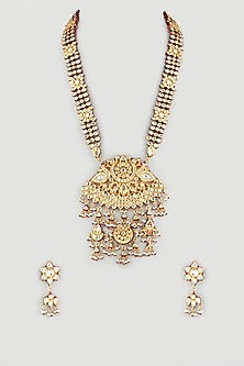 Gold Finish Kundan Polki Long Necklace Set