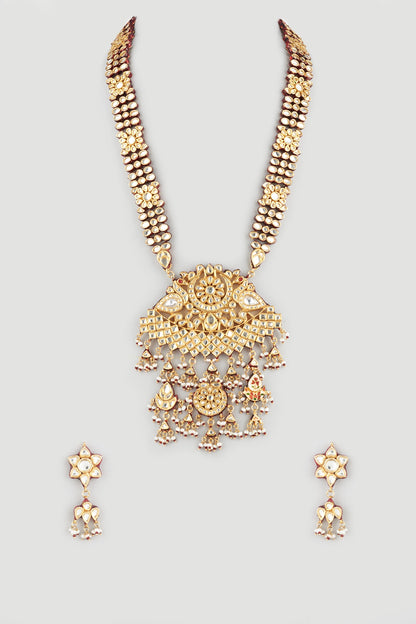 Gold Finish Kundan Polki Long Necklace Set