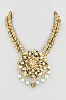 Gold Finish Kundan Polki & Pearl Long Necklace