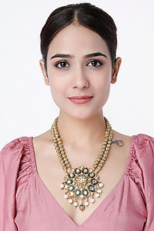 Gold Finish Kundan Polki & Pearl Long Necklace