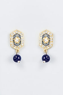 Gold Finish Kundan Polki & Blue Beaded Earrings