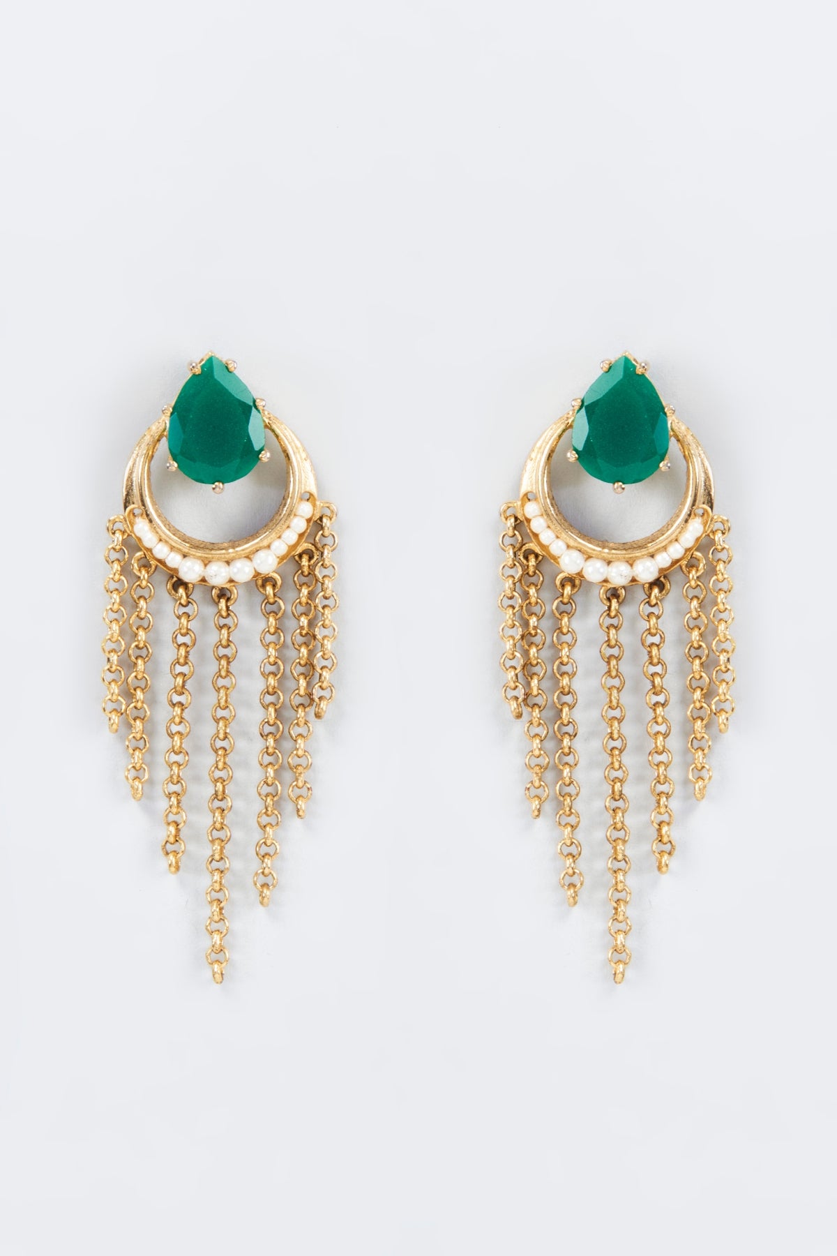 Gold Finish Zircon Tassel Earrings