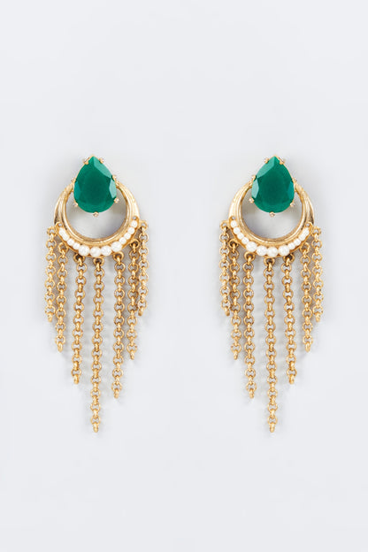 Gold Finish Zircon Tassel Earrings