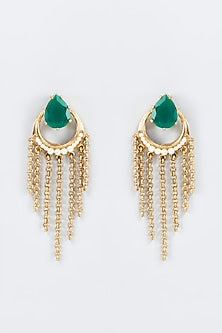 Gold Finish Zircon Tassel Earrings