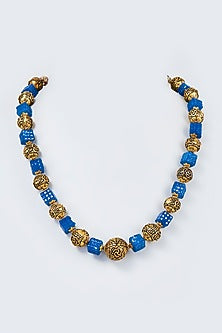 Gold Finish Tumble & Jade Stone Mala Necklace