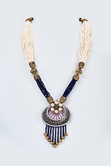 Gold Finish Pearl Handcrafted Enamel Long Necklace