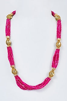 Gold Finish Kundan Polki & Pink Beaded Mala