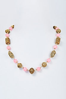 Gold Finish Jade & Pink Beaded Mala