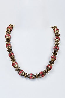 Gold Finish Red Jade Beaded Mala
