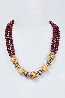 Gold Finish Red Crystal & Gold Beaded Handcrafted Mala