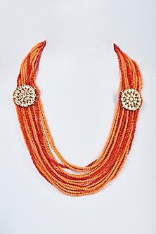 Gold Finish Orange Beaded Mala