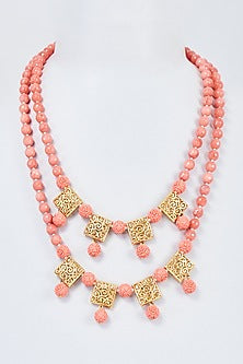 Gold Finish Pearl & Coral Beaded Handcrafted Mala