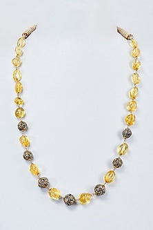 Gold Finish Blue & Yellow Beaded Handcrafted Mala