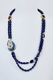Gold Finish Blue Beaded Handcrafted Mala