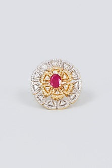 White Finish Zircon & Red Stone Ring