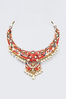Gold Finish Kundan Polki & Pearl Handcrafted Choker Necklace