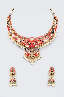 Gold Finish Kundan Polki & Pearl Handcrafted Choker Necklace