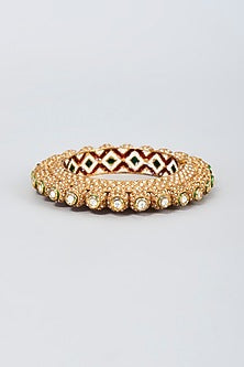 Gold Finish Kundan Polki & Moti Bangle