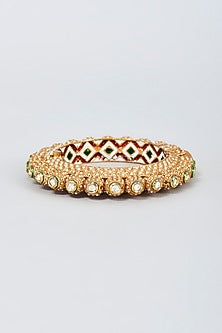 Gold Finish Kundan Polki & Moti Bangle