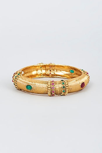 Gold Finish Zircon & Pearl Bangle