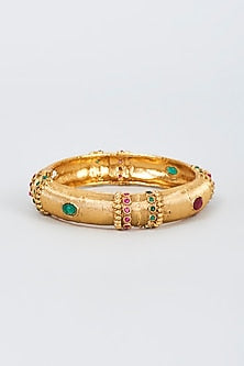 Gold Finish Zircon & Pearl Bangle